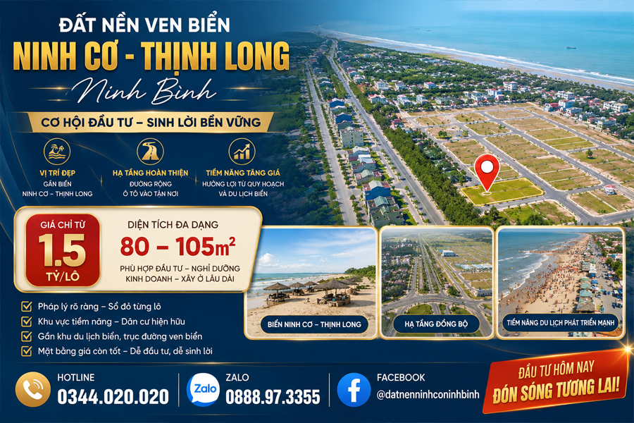 Bán đất nền ven biển Ninh Cơ - Thịnh Long, Ninh Bình, Giá từ 1.5 tỷ - Newninhbinh.com
